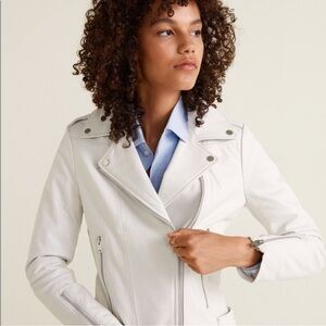 Mango White Leather Biker Jacket MNG Moto Size Small XS $248